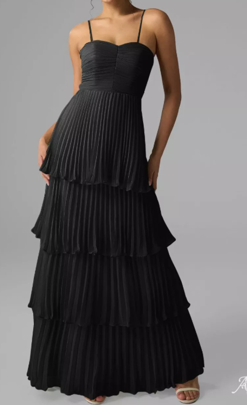 AW BRIDAL 12 L black chiffon tiered Ann formal bridesmaid maxi dress NEW 0b10